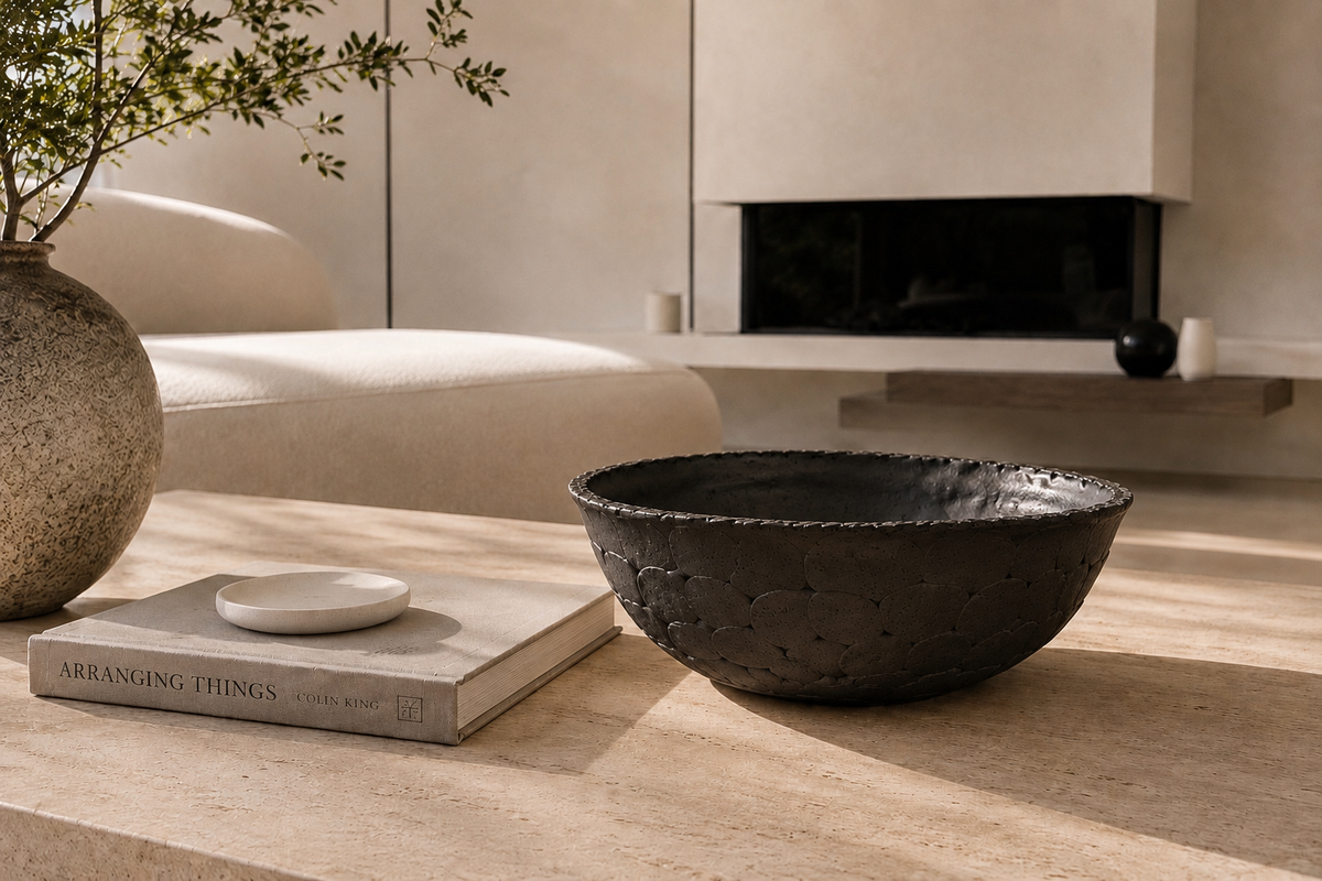 Large Clay Pebble Bowl - Charcoal