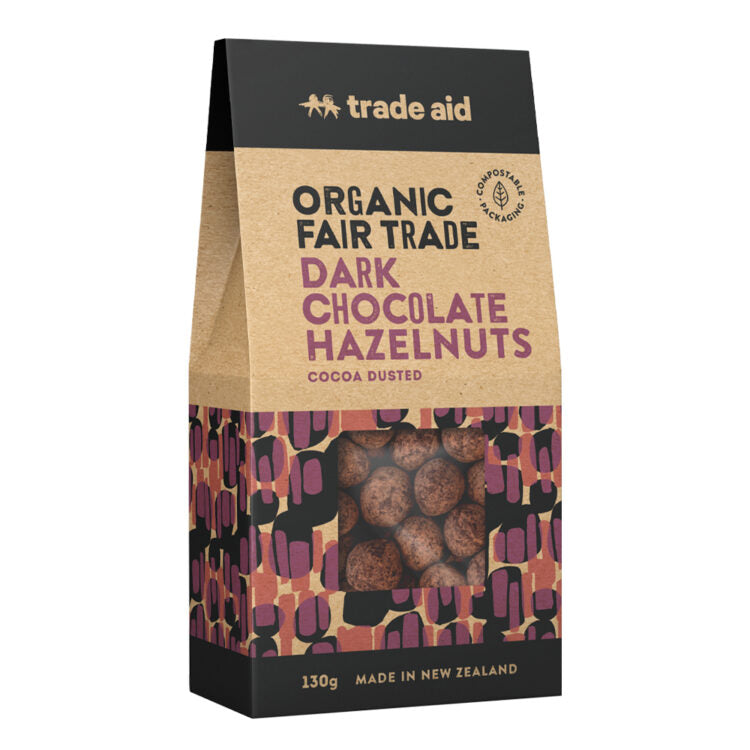 Trade Aid- Organic Dark Chocolate Coated Hazelnuts – 130g