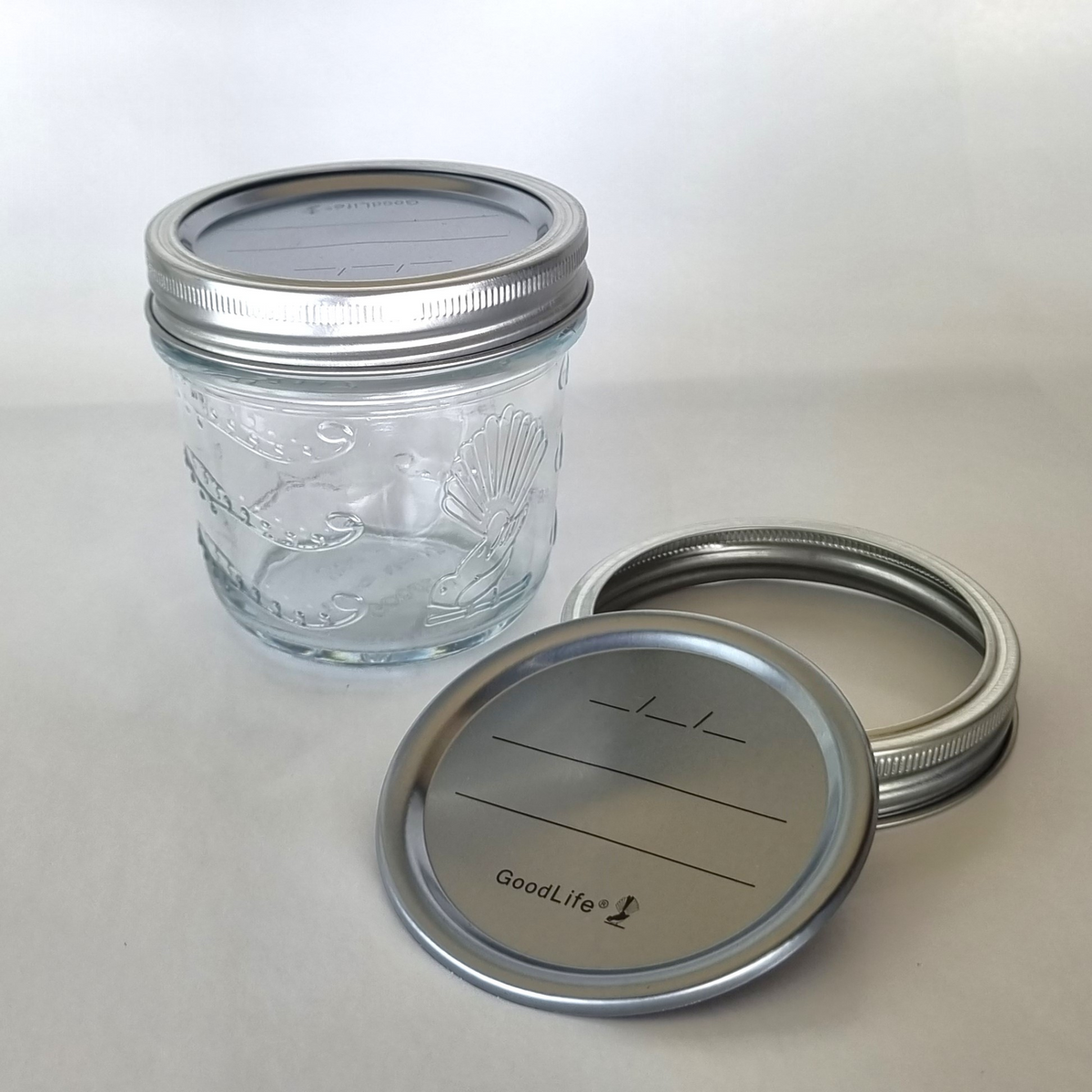 Goodlife - Tapered Glass Preserving Jar Set (of 6) Metal Dome and Band Lid - 250ml