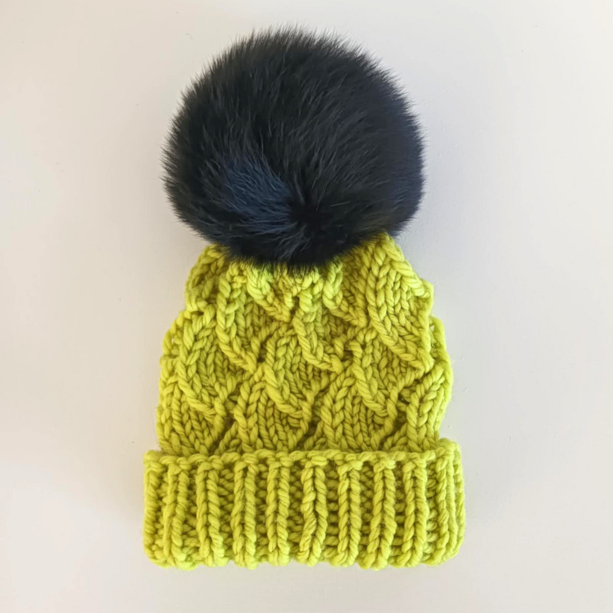Kids Merino Hat - Girls Bright Neon Yellow Hat With Removable Pompom