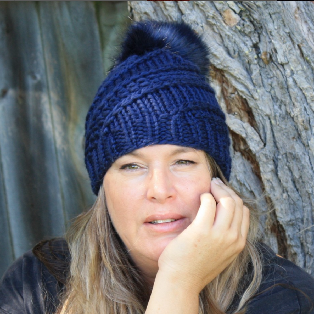 Adult Merino Hat - Light Grey with Removable Ice Blue Pompom