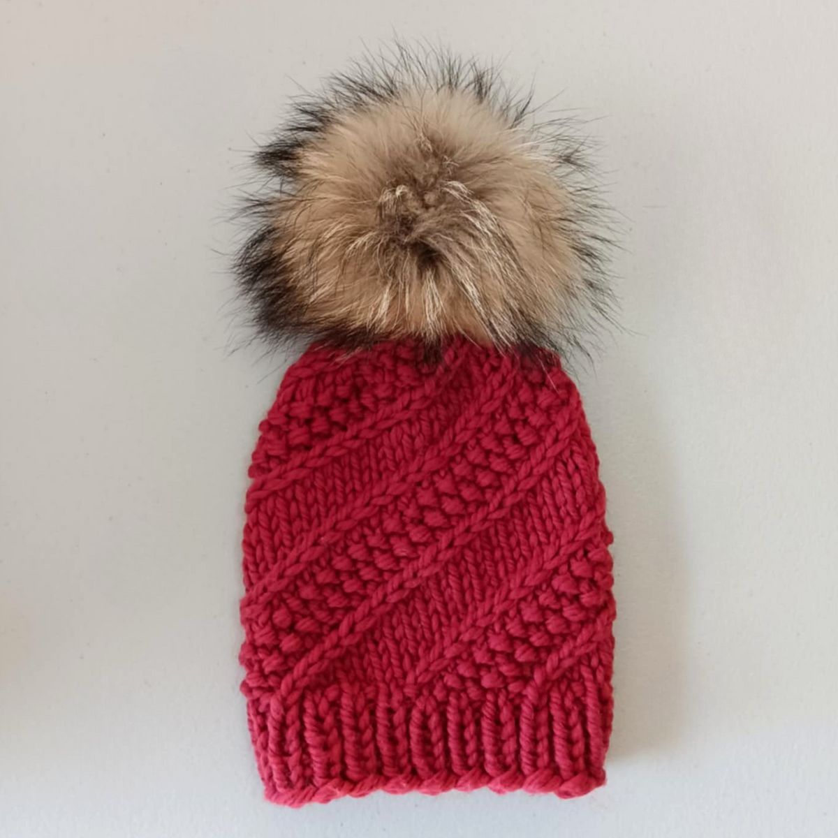 Adult Merino Hat - Terracotta Colour with Removable Pompom