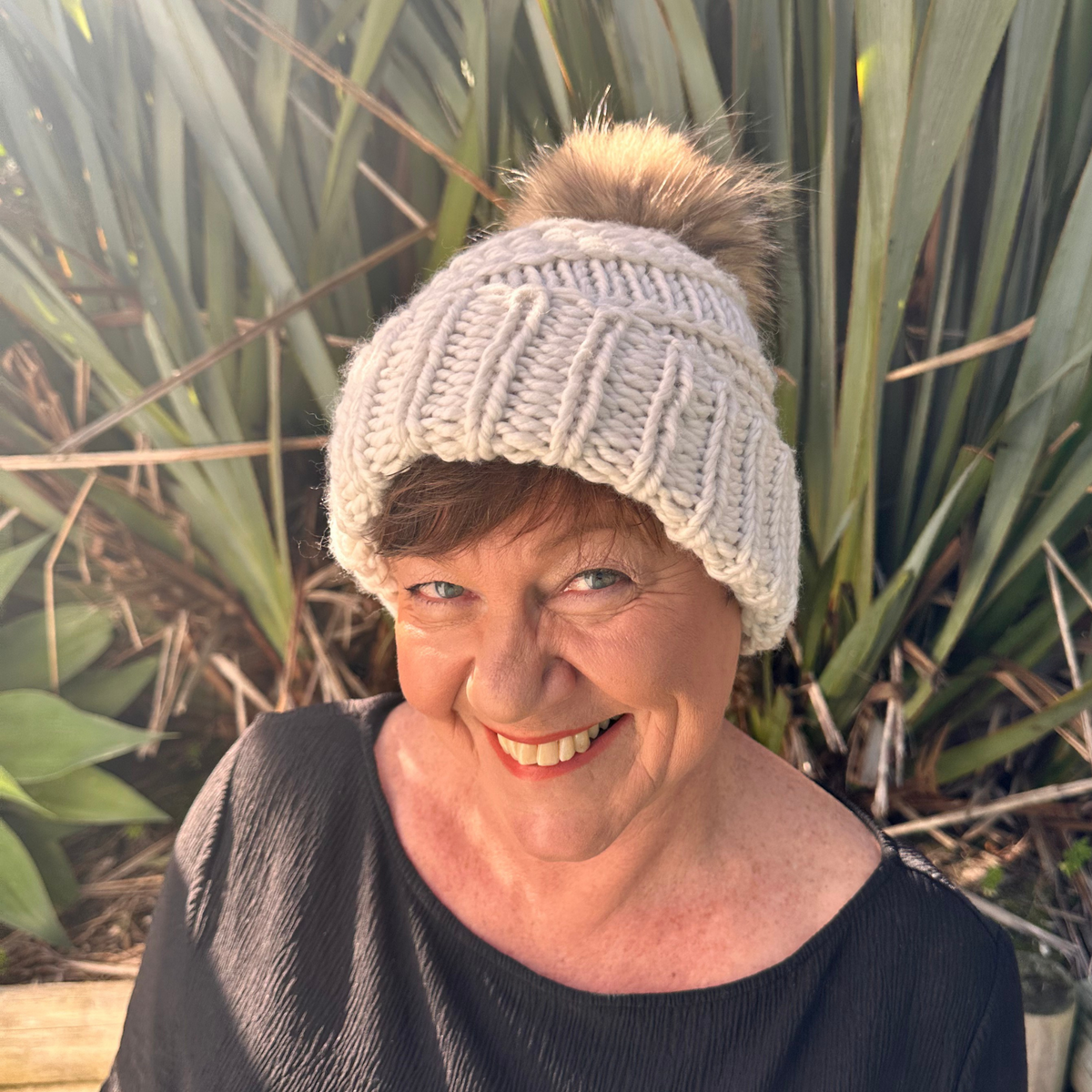 Adult Merino Hat - Oat Colour with Removable Pompom