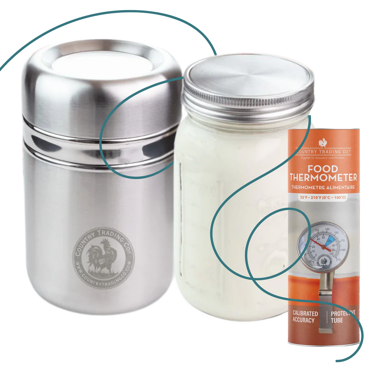 Bundle: Country Trading Co - Stainless Steel Yoghurt Maker and Food Thermometer