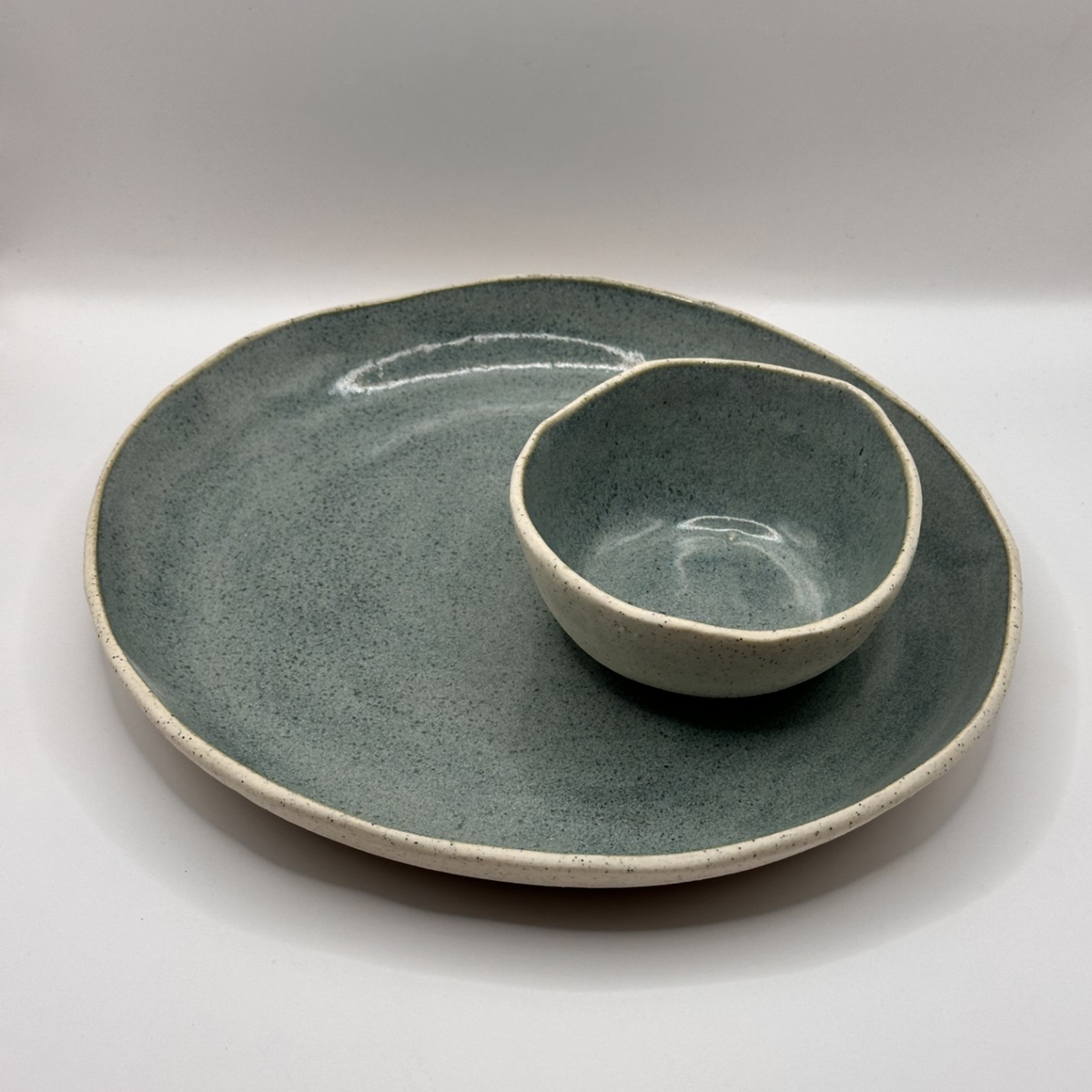 Ferry Rd Clay - Platter Series - Teal and white