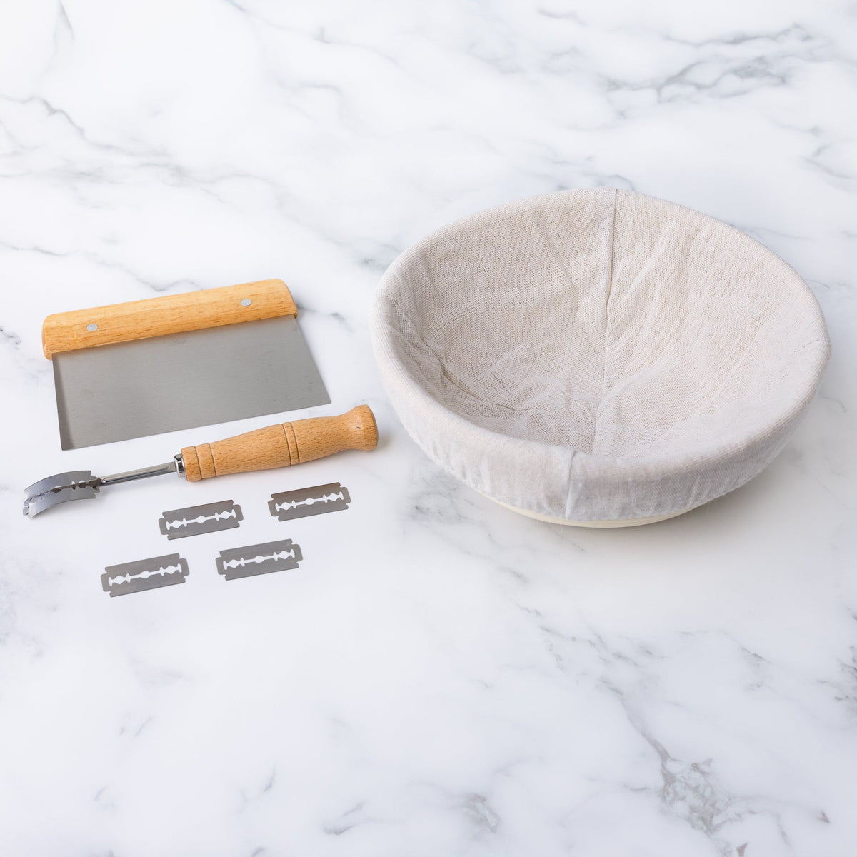 Sourdough Bread Proofing Basket, Scraper & Lame bundle