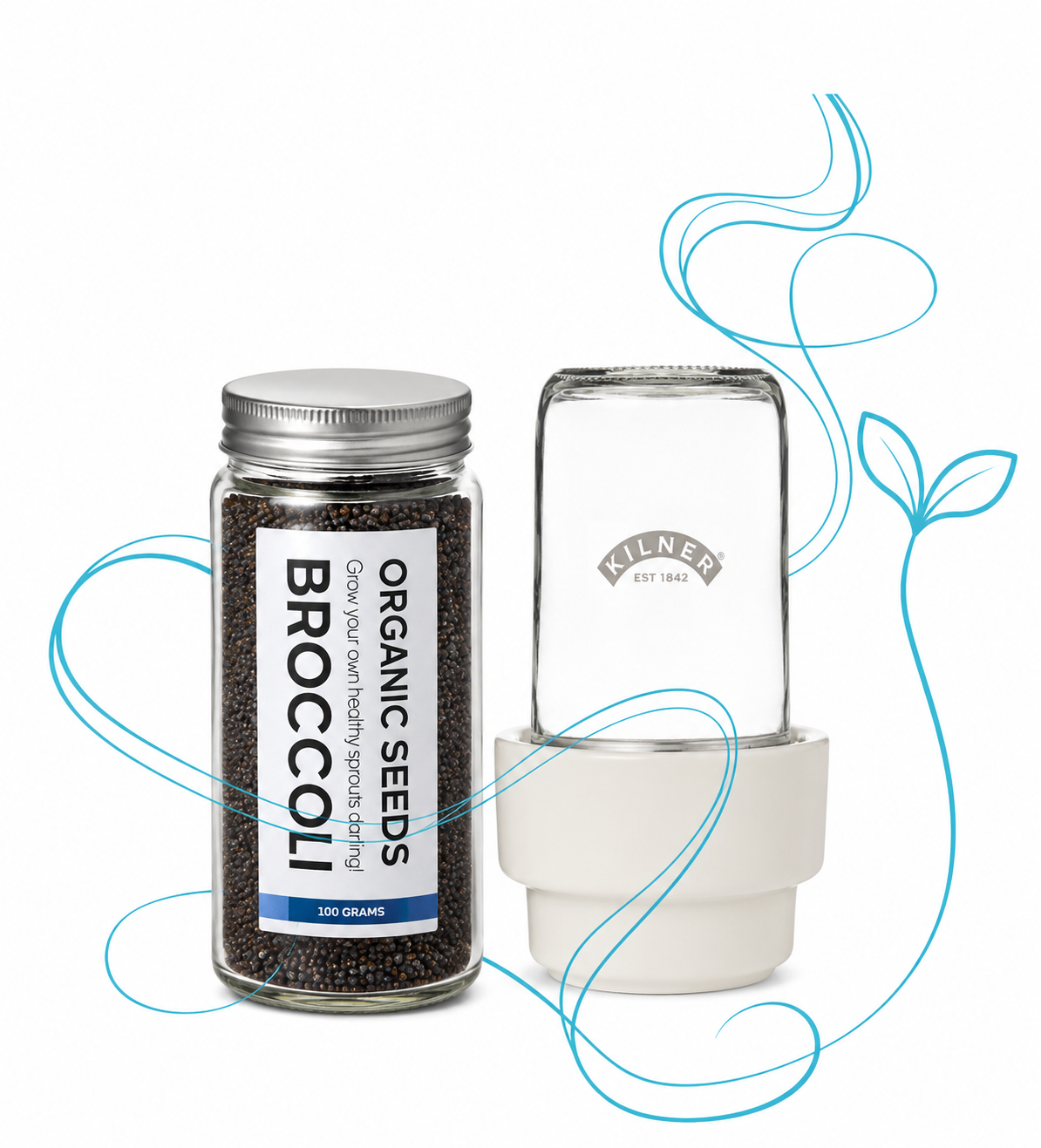 Bundle - Kilner Sprouting Jar and 100g Organic Broccoli Seeds - Plastic Free