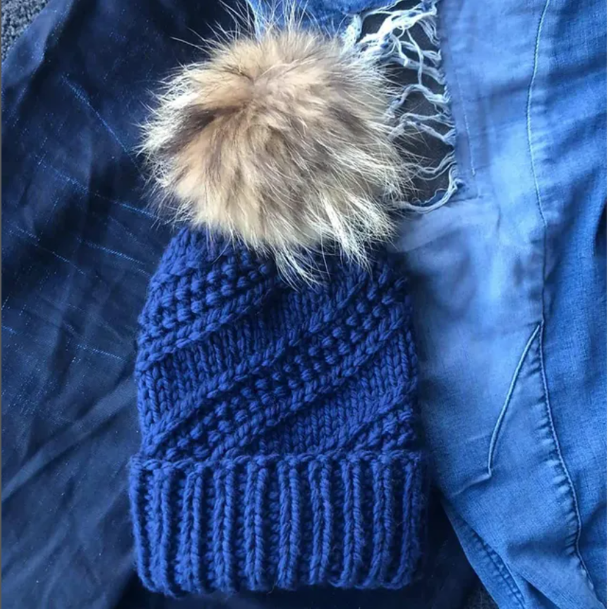 NEW: Dark Blue Merino Hat with Removable Pompom