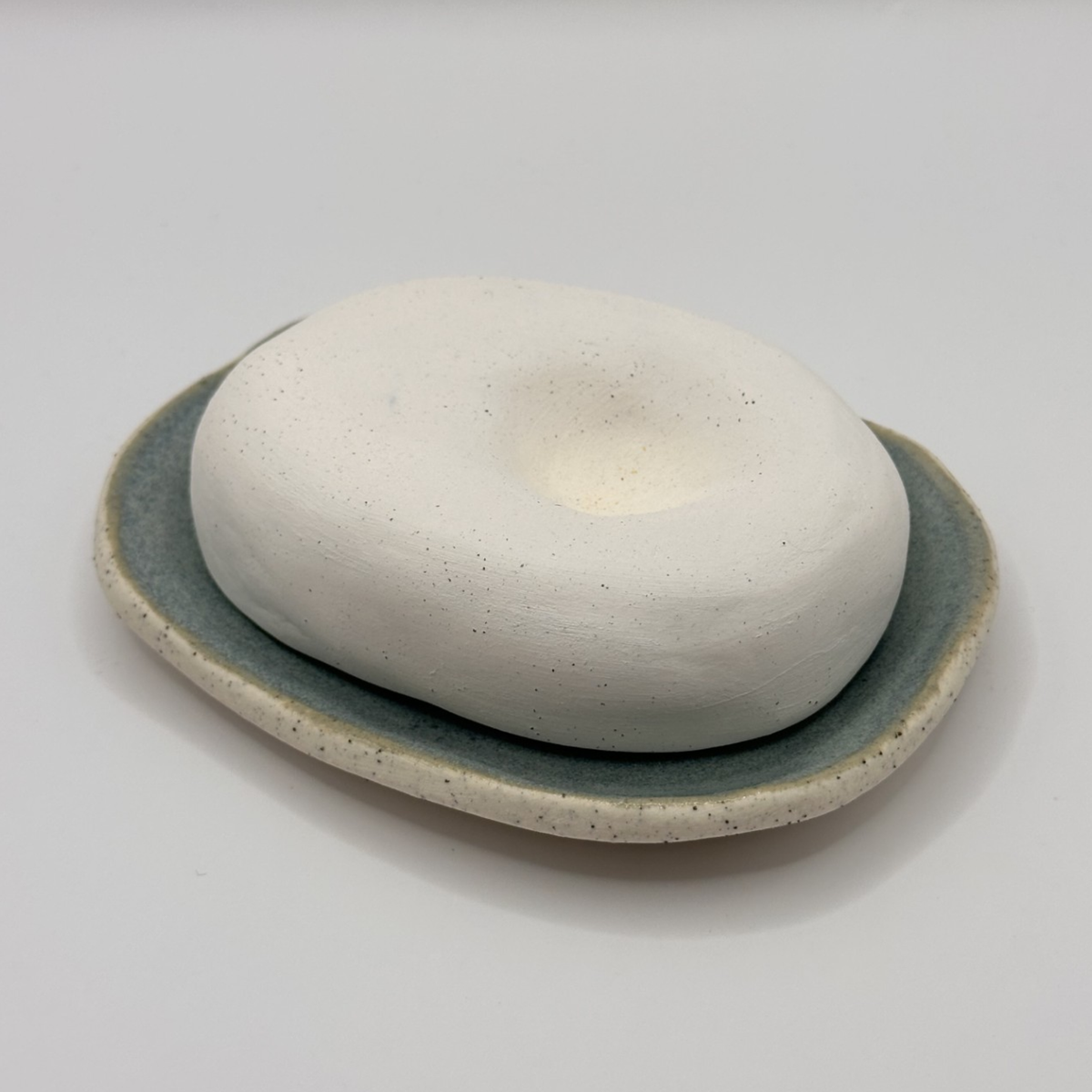 Slow Scent Stone and Saucer - white and teal