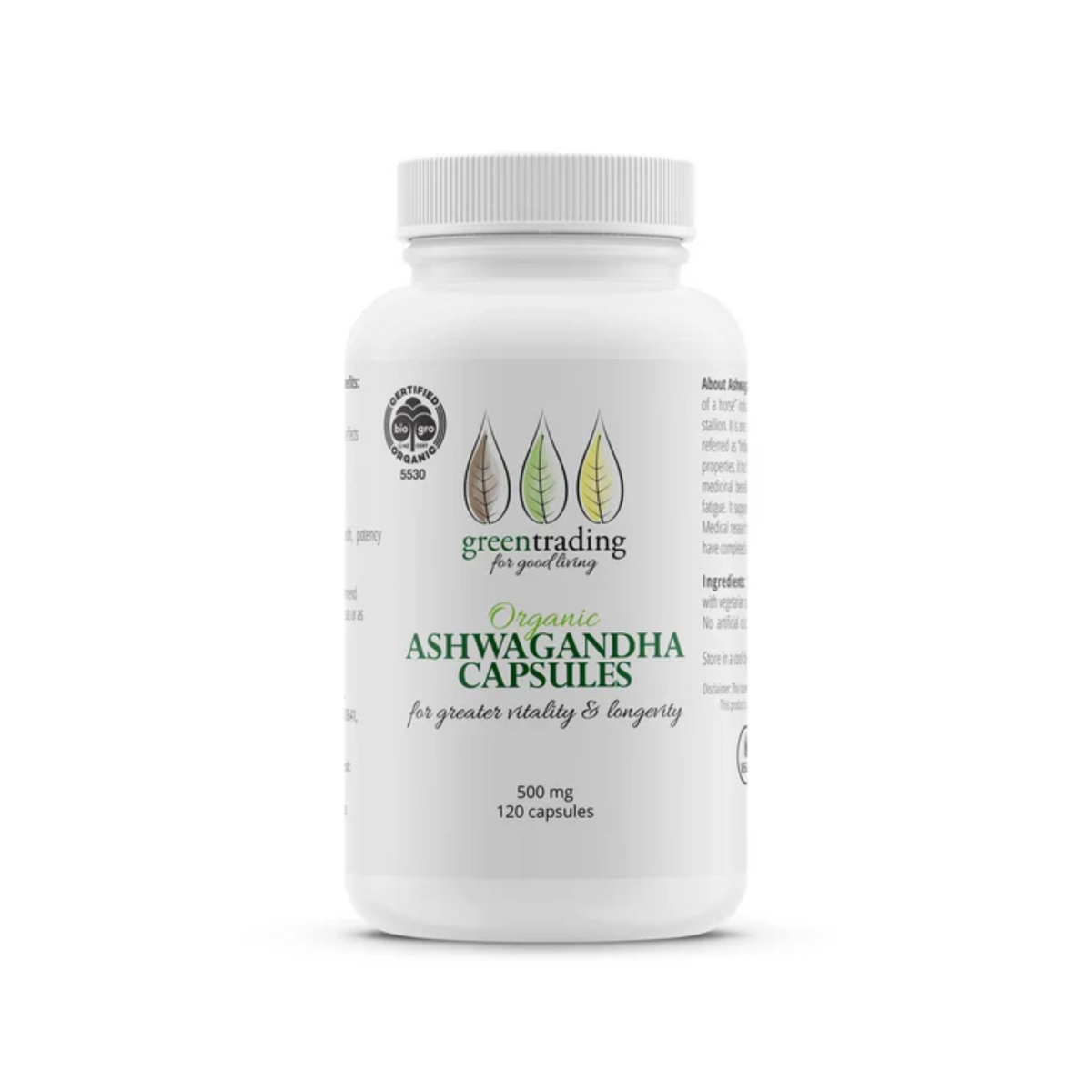 Green Trading - Organic Ashwagandha Capsules - 500mg