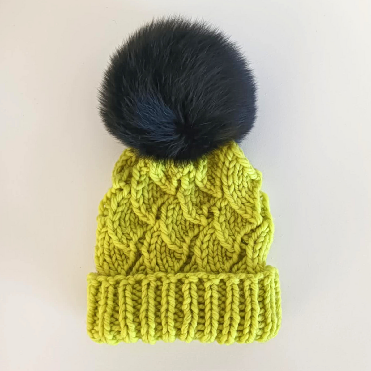 Merino Hat - Girls Bright Neon Yellow Hat With Removable Pompom