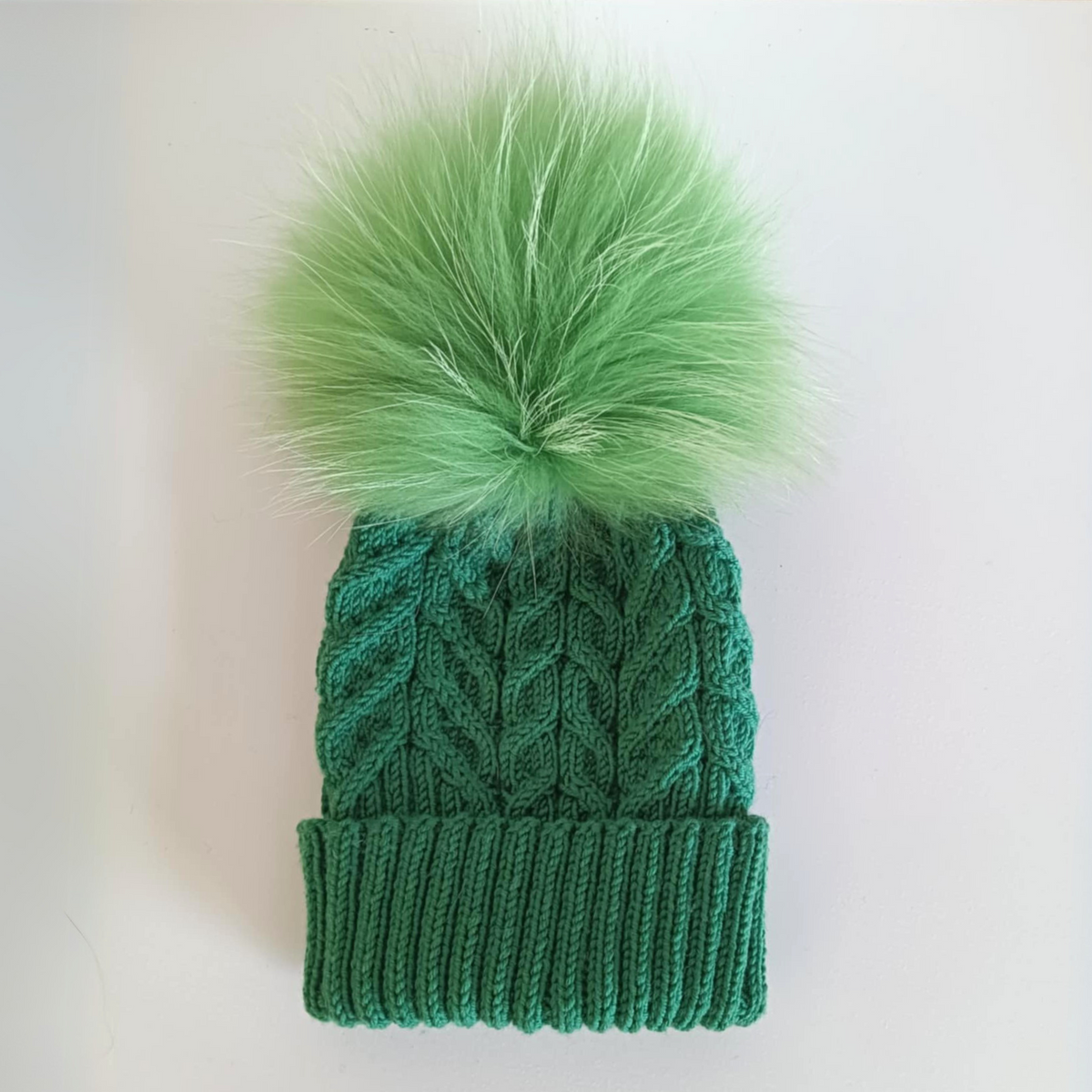 Merino Hat - Forrest Green with Large Green Pompom