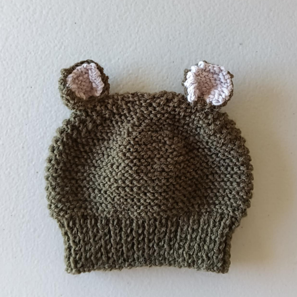 Newborn Beary Cute NZ Wool Hat - Khaki