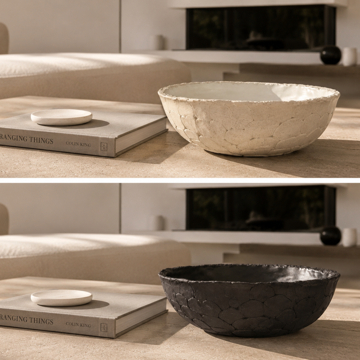 Large Clay Pebble Bowl - Charcoal