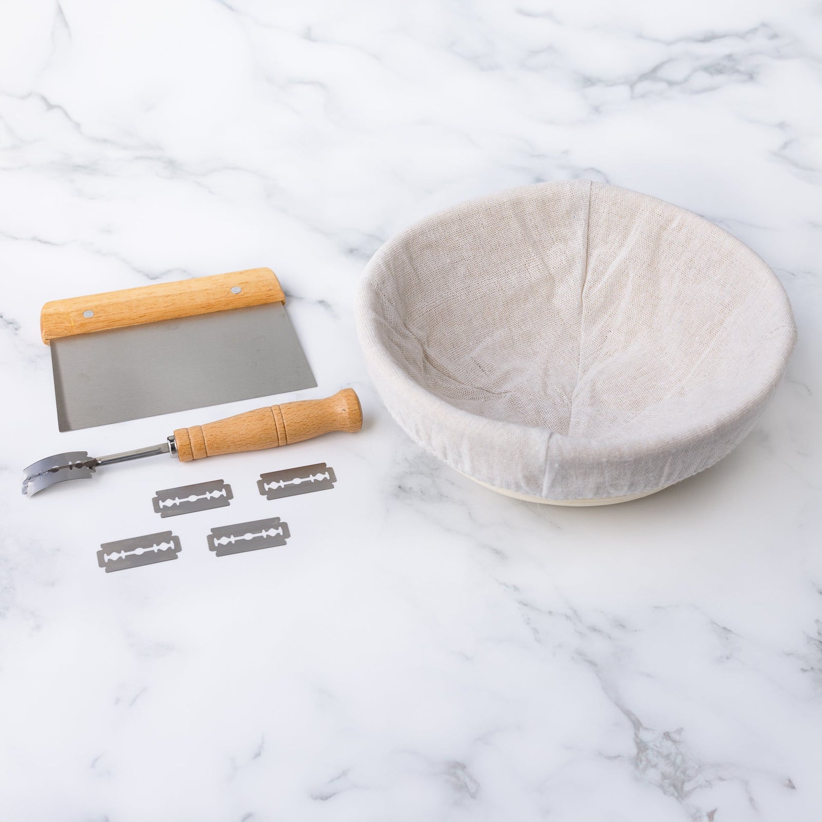 Sourdough Bread Proofing Basket, Scraper & Lame bundle