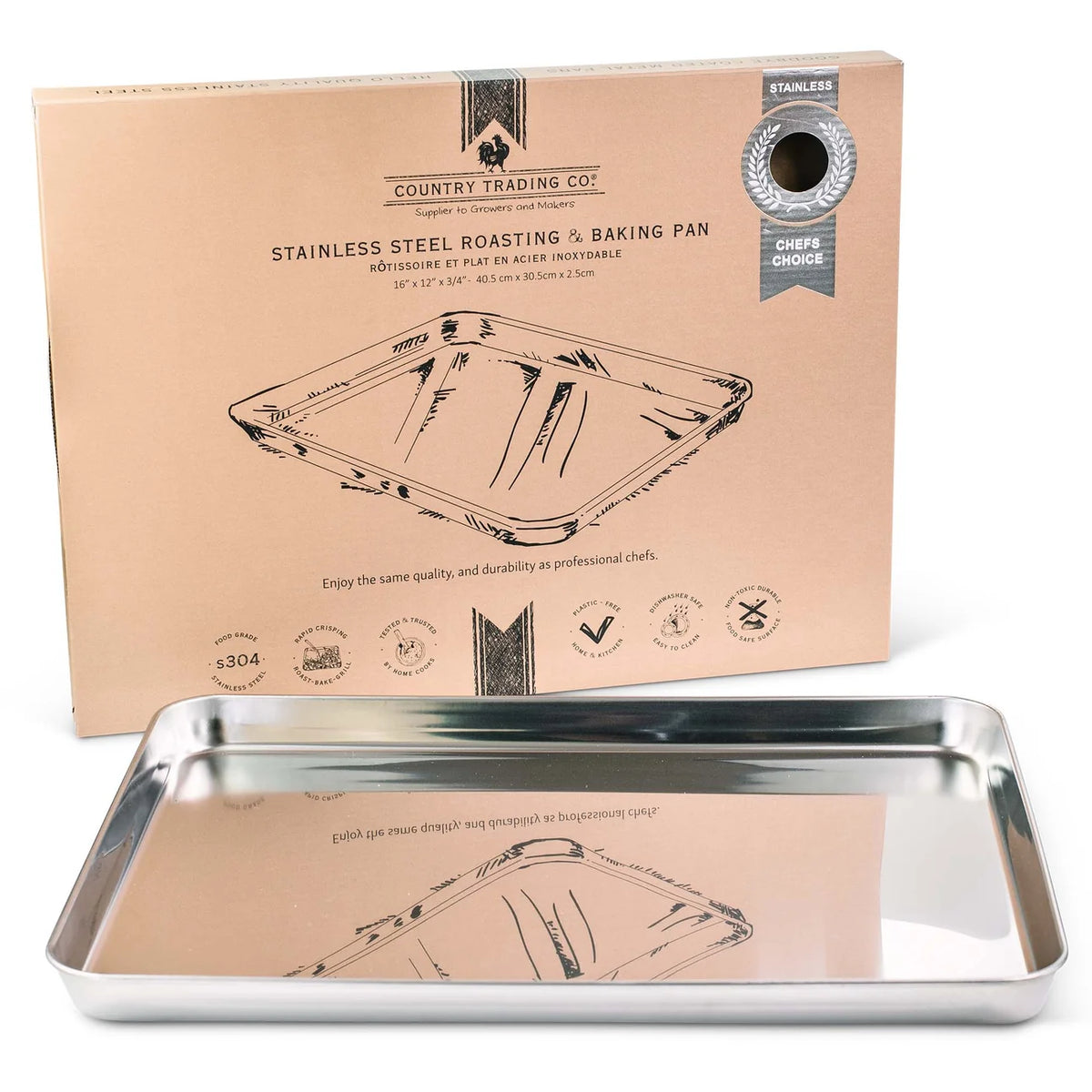 Country Trading Co - Large Stainless Steel Baking Tray 40.5cm