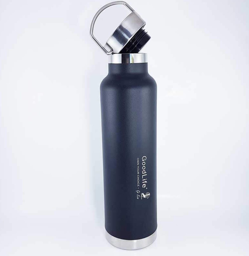 Goodlife - Black Stainless Steel 700ml Double Wall Drink Bottle