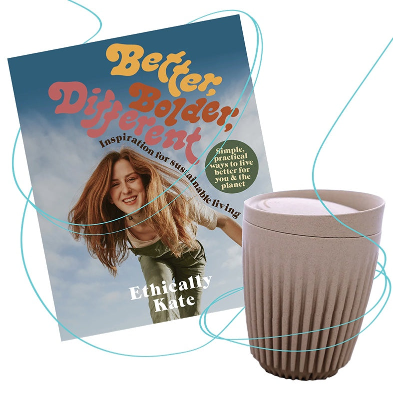 Sustainable Inspiration - Ethically Kate Book and a 8oz Huskee cup (natural)
